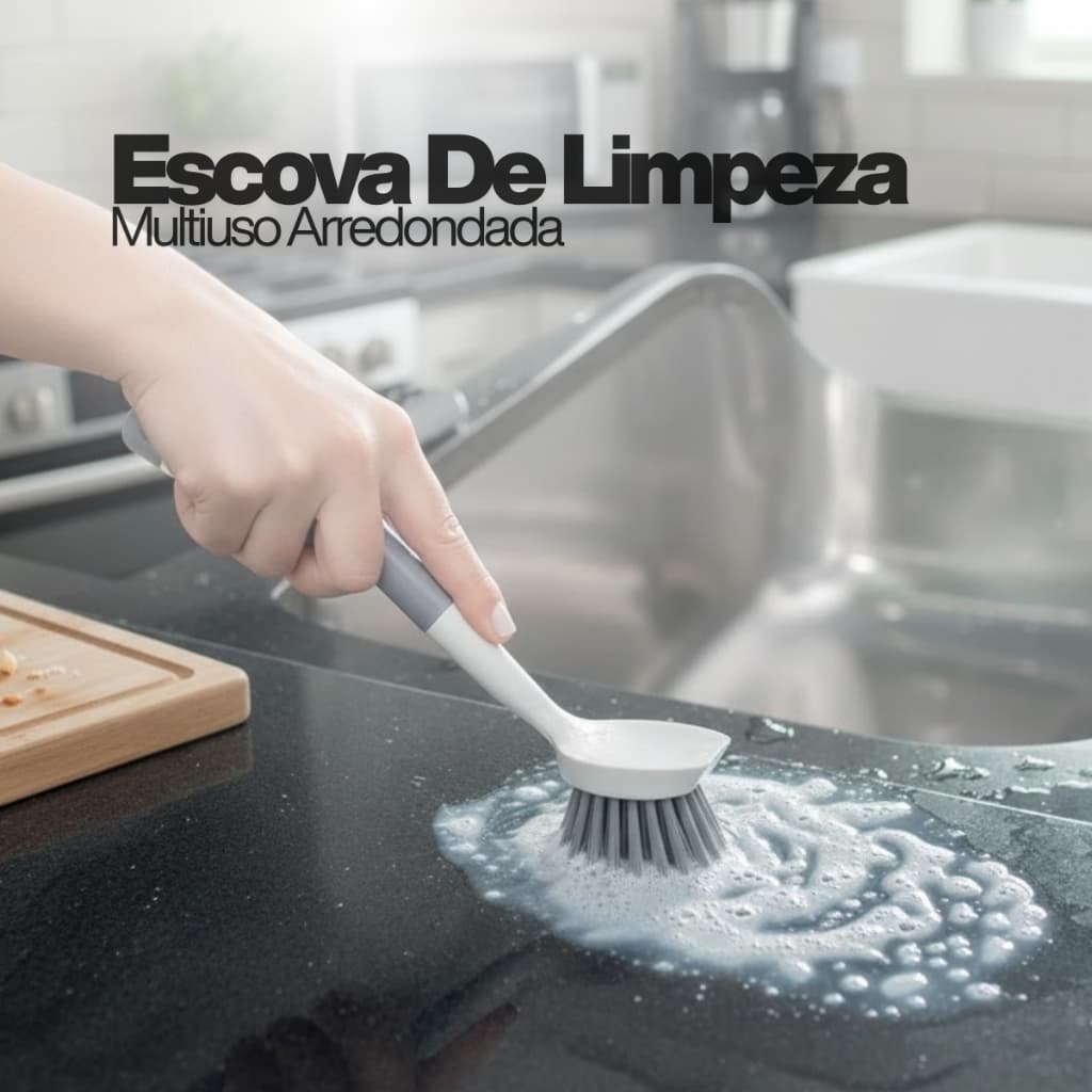 Escova de Limpeza Multiuso Arredondada Flow Bege EM300BGF Banheiro Cozinha Lavanderia Casa Faxina Ou