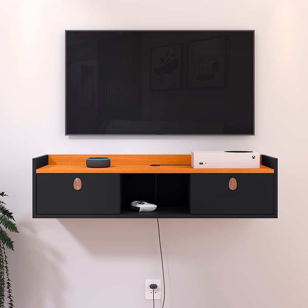 RACK SUSPENSO HOME 2 PORTAS BASCULANTE PUXADOR AMALFI LUXO 90CM SUPORTE TELEVISÃO CASA