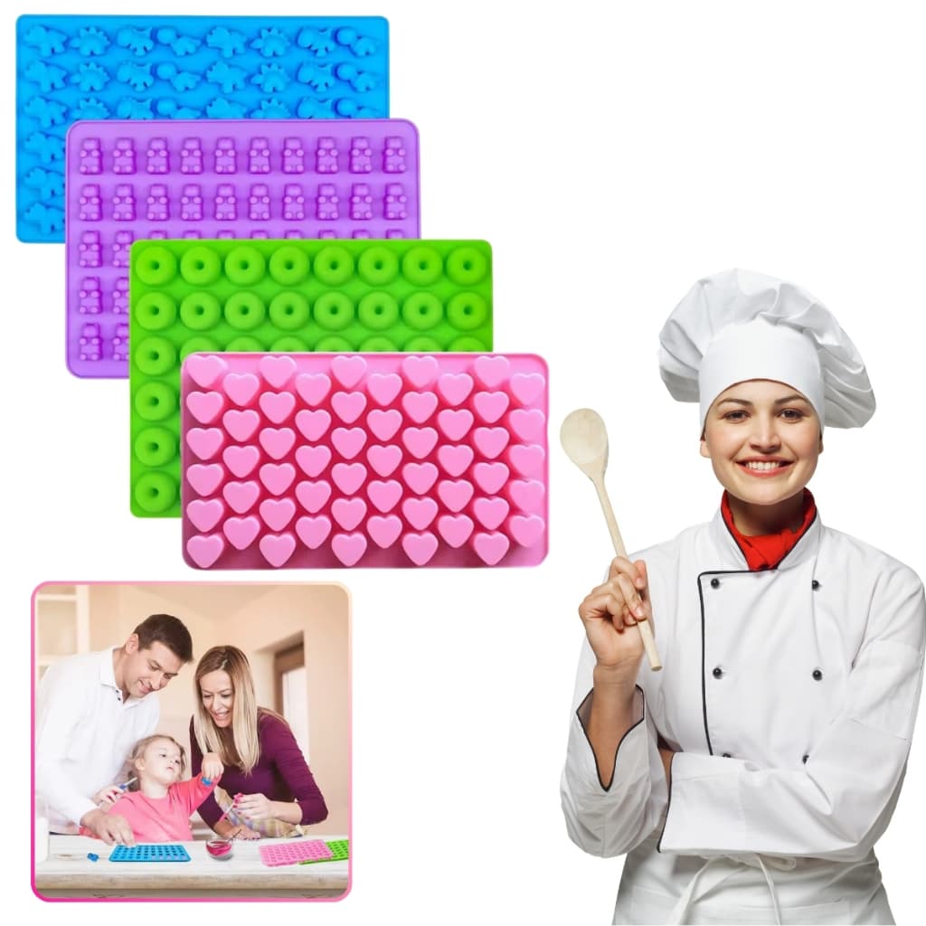 Forma Molde Silicone Gummy Bear coração minhoca animais frutas Forma Gelatina Bala Candy