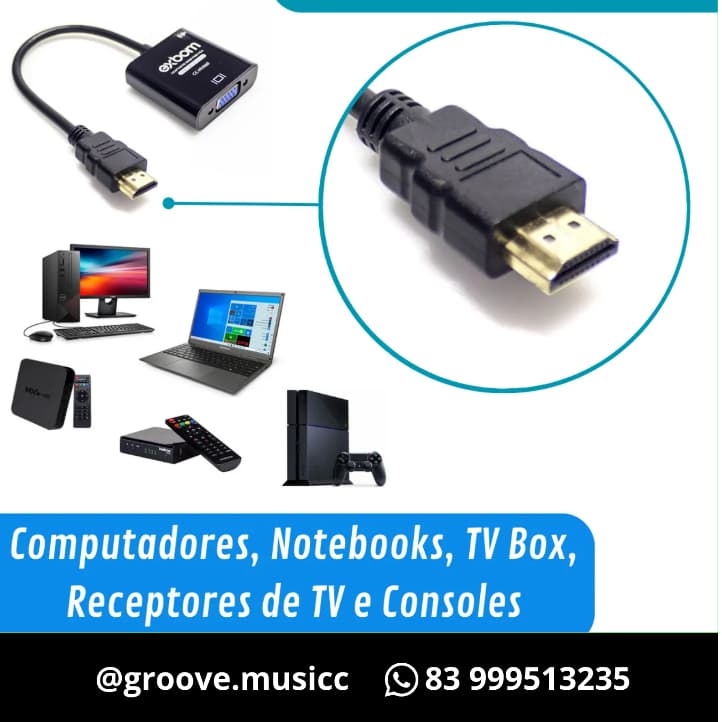 Conversor HDMI para VGA com Cabo de Áudio P2 - EXBOM quant.