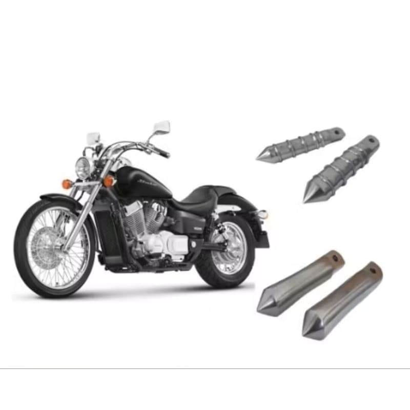 Par De Pedaleiras Moto Custom Mod Estaca C/ Fresas Polido,harley,dragstar,shadow
