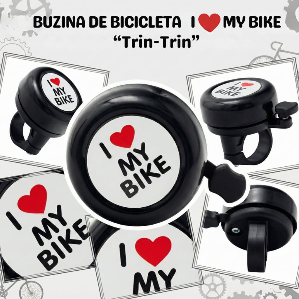 kit de Buzina campainha para bicicleta trin-trin i love my bike Preta Som Claro e alto estilosa