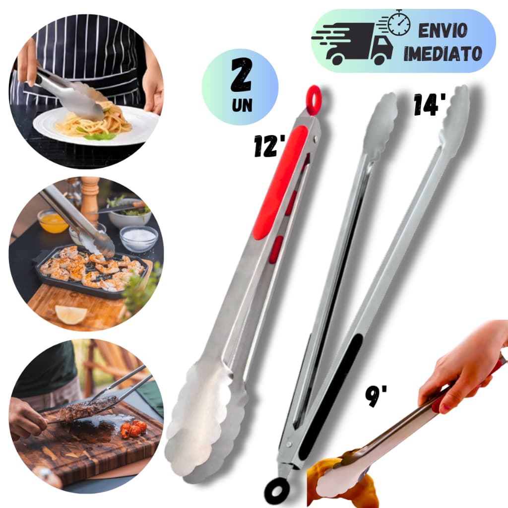 KIT PEGADOR COM TRAVA SILICONE PROFISSIONAL PARA CARNES SALADA GELO RESTAURANTES TAMANHOS