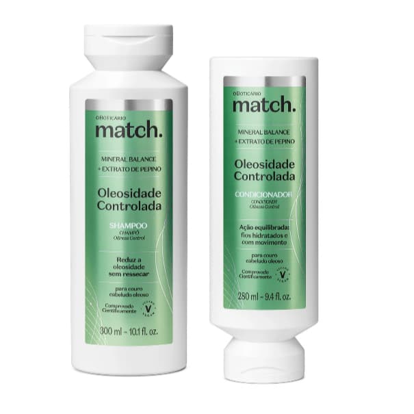OLEOSIDADE CONTROLADA Match: Shampoo +Condicionador, O Boticario.