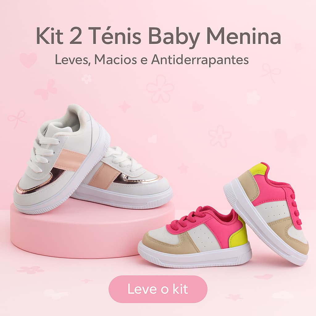 Combo 2 Tênis Menina Baby Casual – Leves, Macios e Anderrapantes Do 20 ao 27 - LEVE O SEU KIT AGORA!
