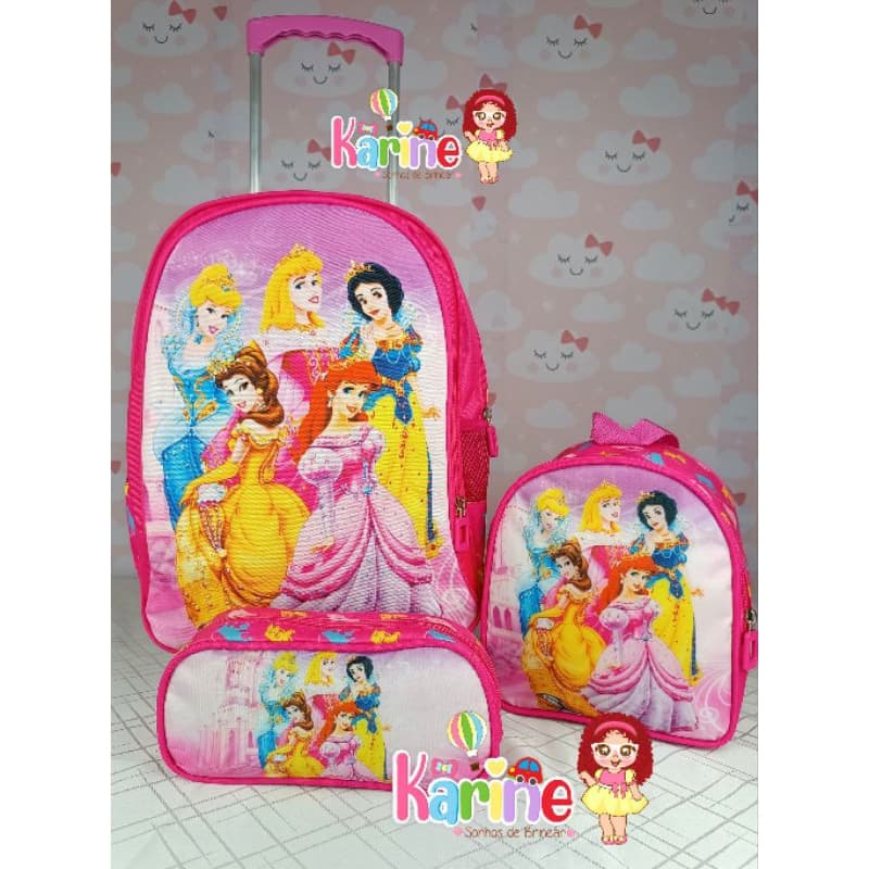 KIT MOCHILA ESCOLAR INFANTIL PRINCESAS COM RODINHAS/MOCHILA LANCHEIRA TÉRMICA ESTOJO/MOCHILA PARA MENINA/ 2026