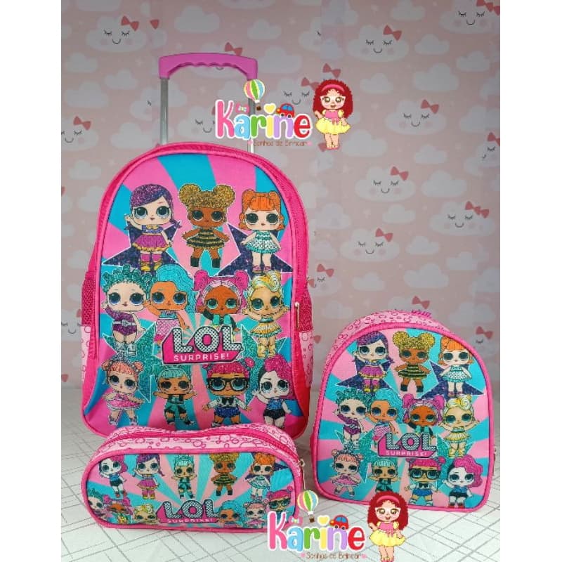 KIT MOCHILA INFANTIL LOL SURPRISE COM RODINHAS/MOCHILA LANCHEIRA TÉRMICA ESTOJO/MOCHILA PARA MENINA/VOLTA AS AULAS 2026