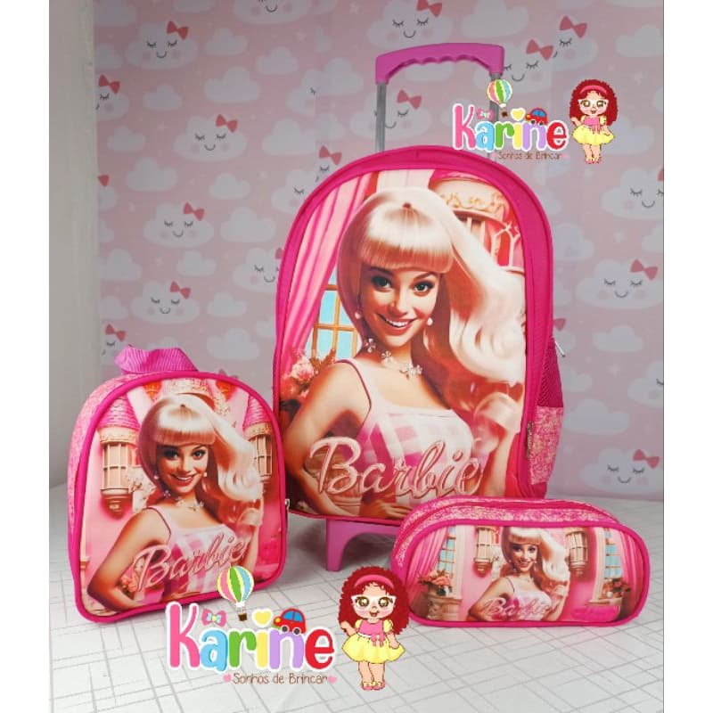 KIT MOCHILA INFANTIL BARBIE COM RODINHAS/MOCHILA LANCHEIRA TÉRMICA ESTOJO/MOCHILA PARA MENINA/VOLTA AS AULAS 2026