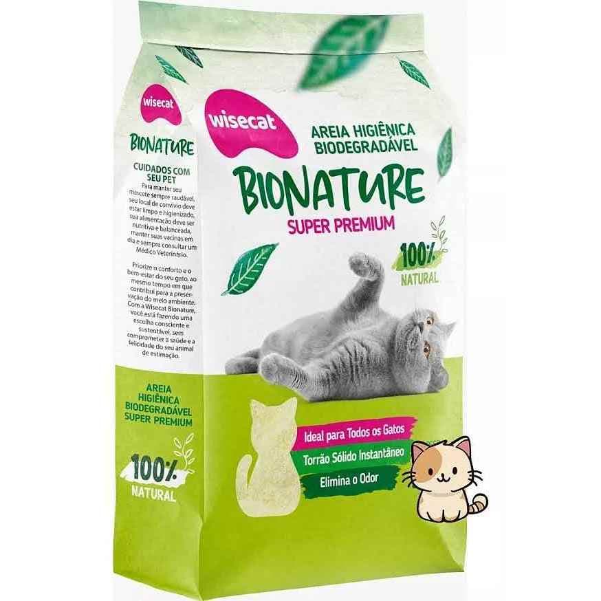 Areia Higiênica Biodegradável para Gatos Wisecat Bionature Super Premium Grãos Médio 4KG