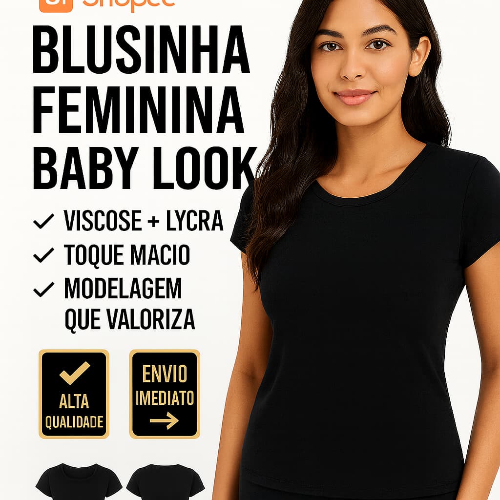 Blusa Feminina Baby Look Visco Lycra Manga Curta – Confortável e Ajuste Perfeito