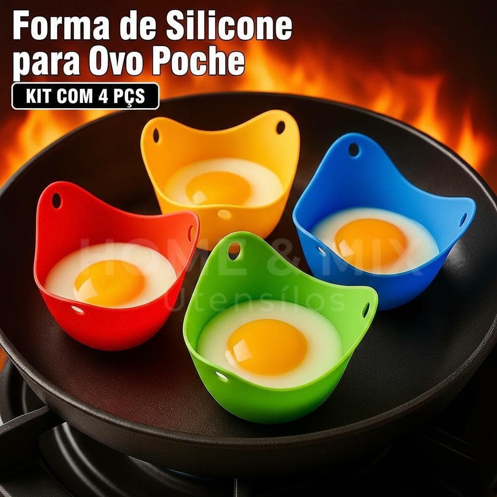 Kit 4 Forma Para Ovo Poché Em Silicone Cozinhar Ovo Poché Cozimento Rápido Sem Óleo á Vapor Cozinha