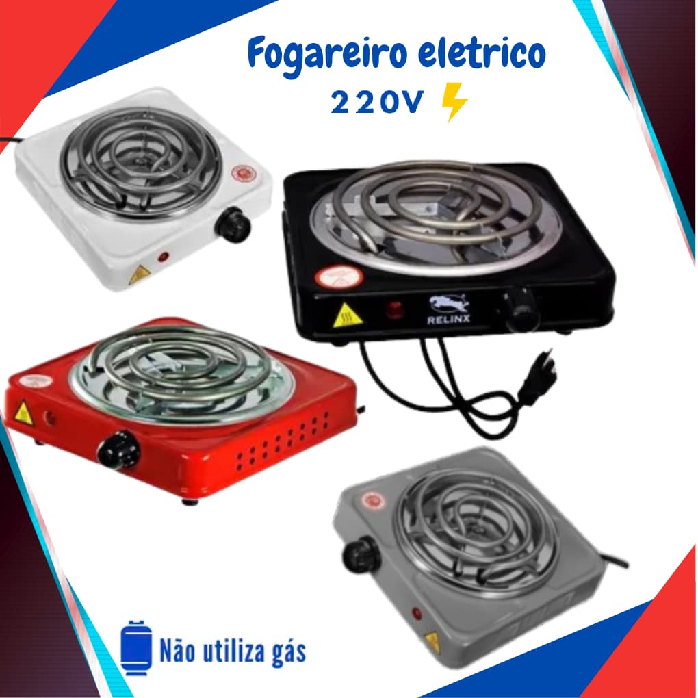 Fogão Fogareiro Elétrico 1000 Watts 4 Cores Cooktop 1Boca Qualquer Panela Portátil Casa Camping 220V