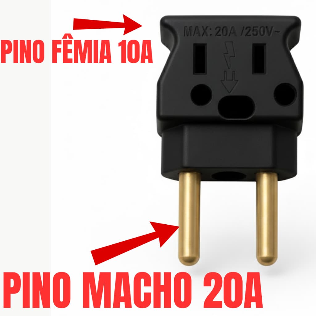 Adaptador de Tomada 20A para 10A Pino Macho – Compatível com Padrão Brasileiro Dif