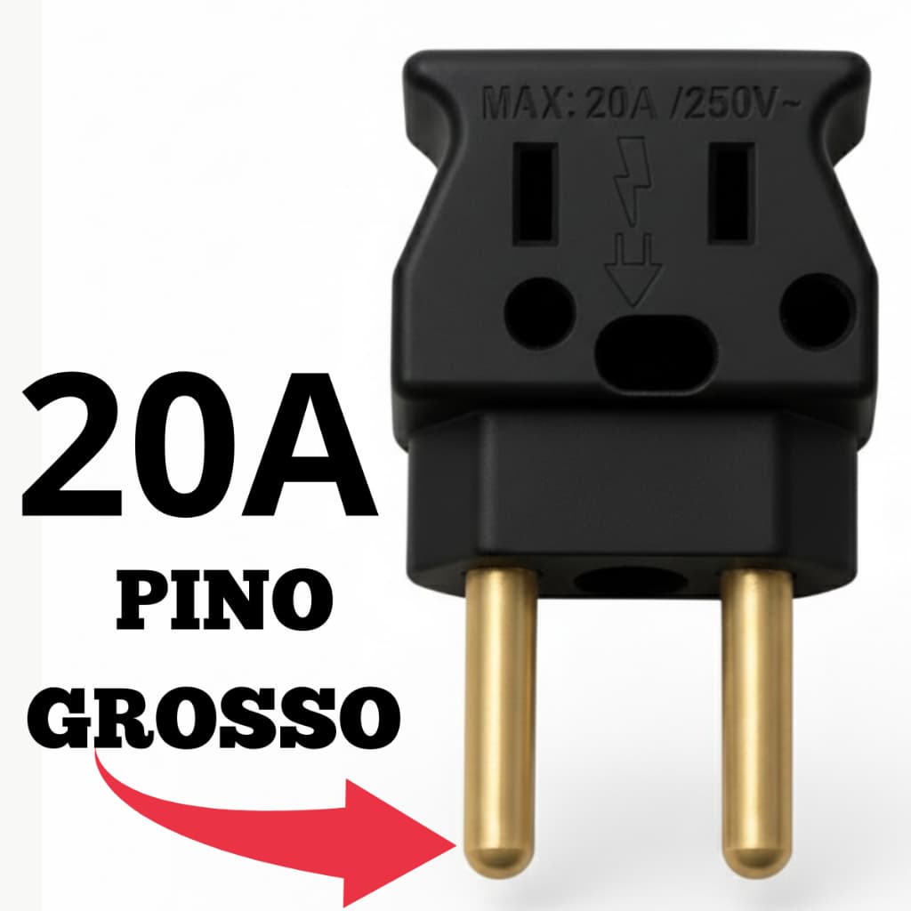 Adaptador 20A para 10A Pino Grosso para Pino Fino Tomada 250V Dif