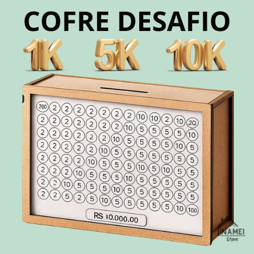 Cofre Desafio 1000 5000 10000 Cofre para Guardar Dinheiro Cofre Japonês MDF Economizar Dinheiro Caix