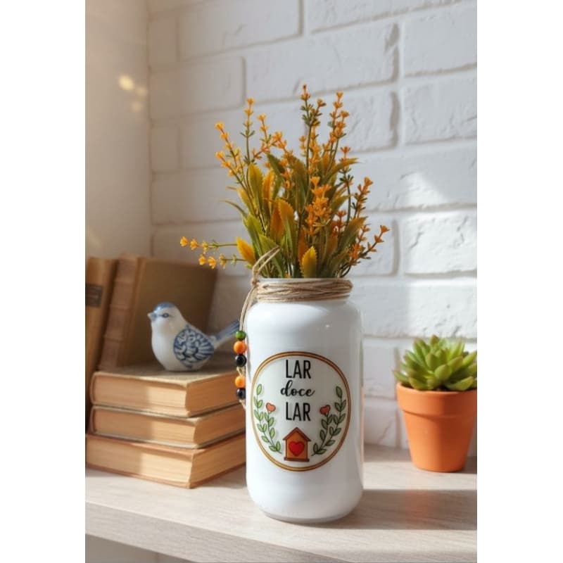 Vaso Decorativo "Lar Doce Lar" - Toque Aconchegante para Seu Ambiente!(flor laranja)