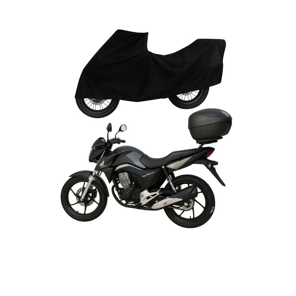 Capa Cobrir Moto Protetora Couro Impermeável Titan Com Baú