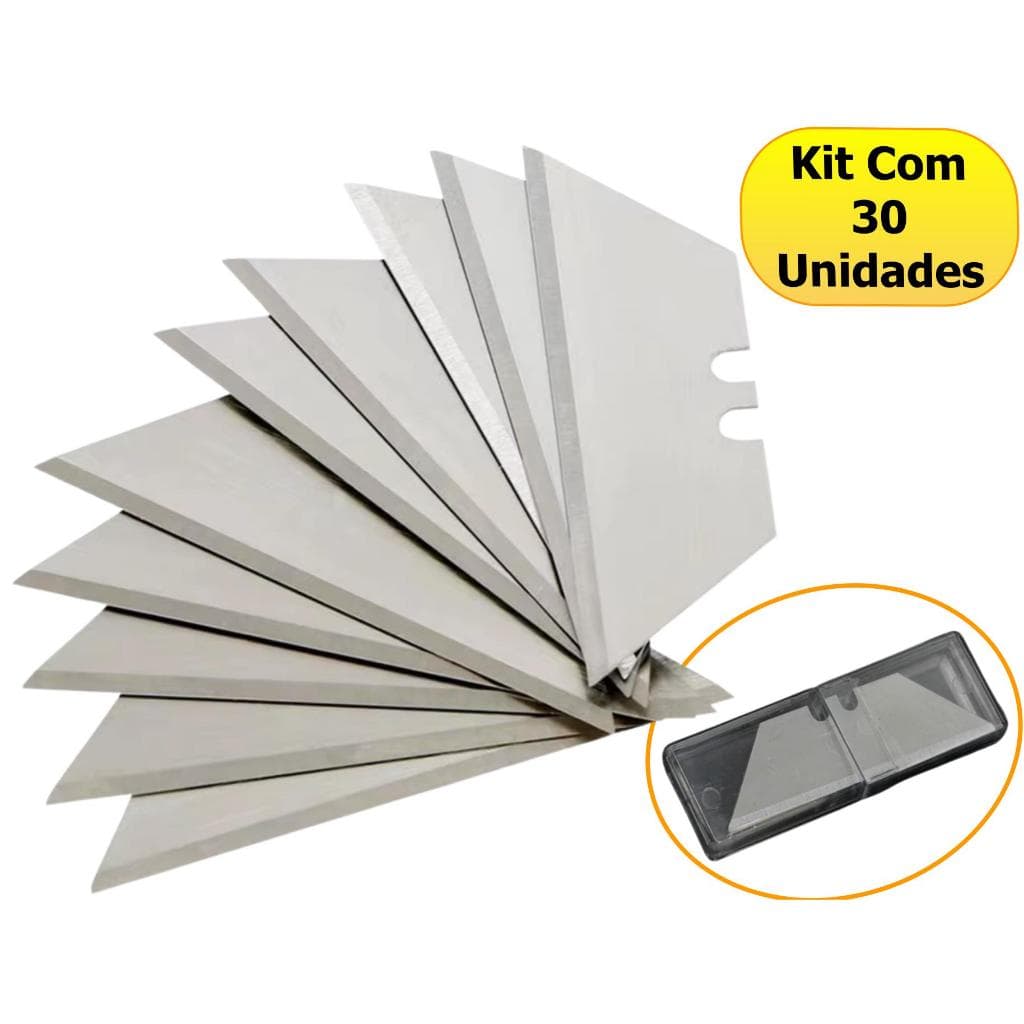 Kit Com 30 Lamina Trapezoidal Para Estilete Profissional Refil 19mm Aço Sk5