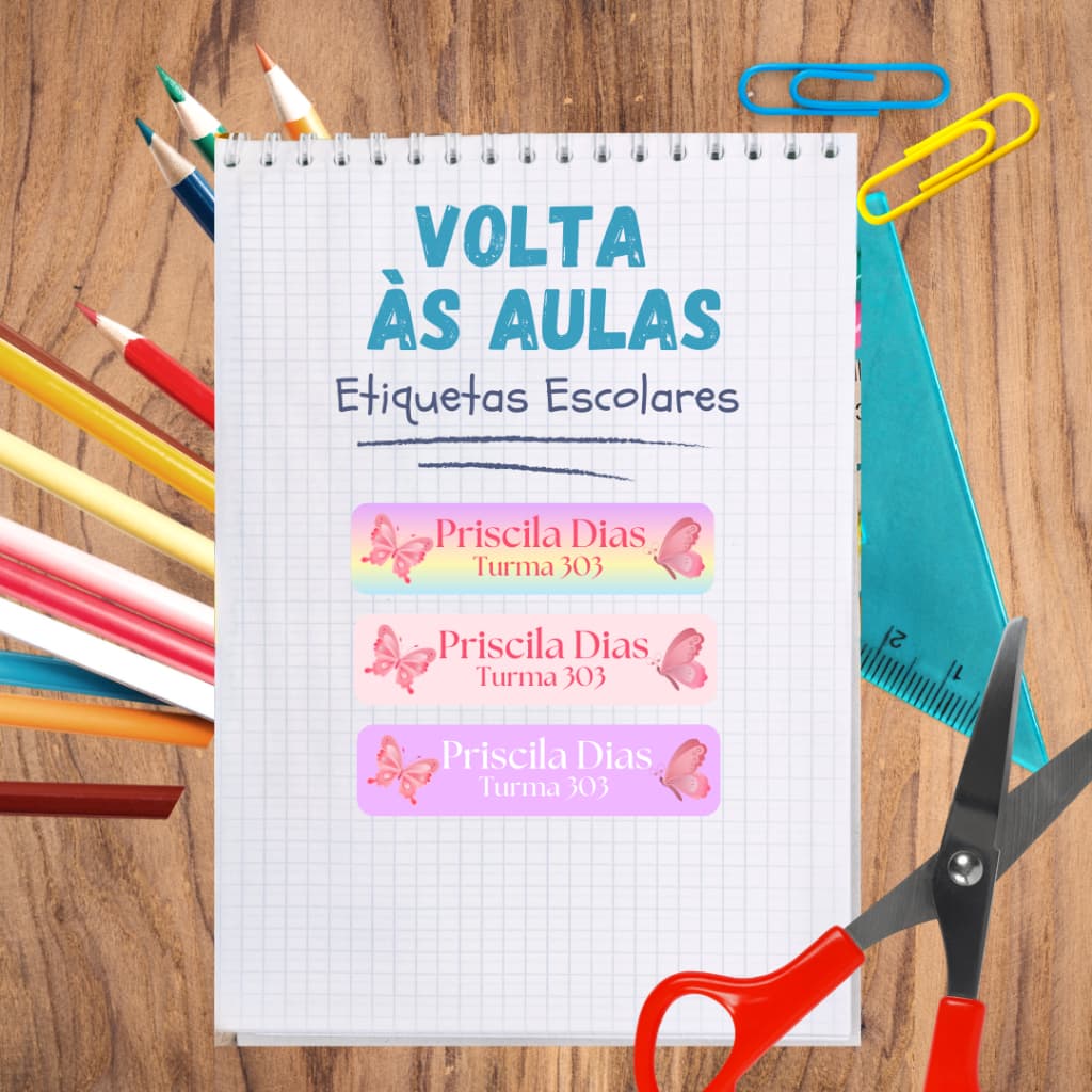 Etiquetas Escolares Personalizadas Borboletas – Kit 72 Unidades – 1,5x4cm