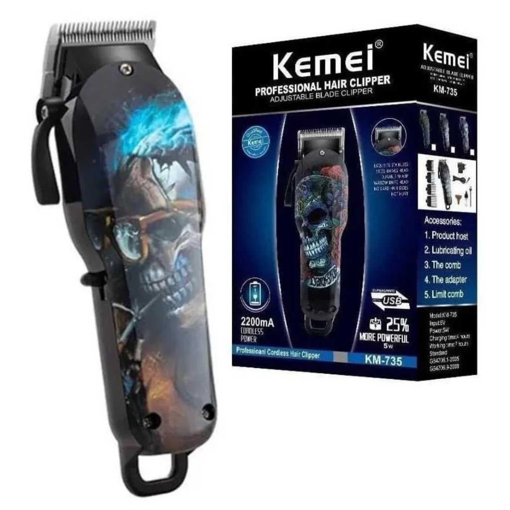 Maquina de Cortar Cabelo Profissional Sem Fio Kemei KM-735