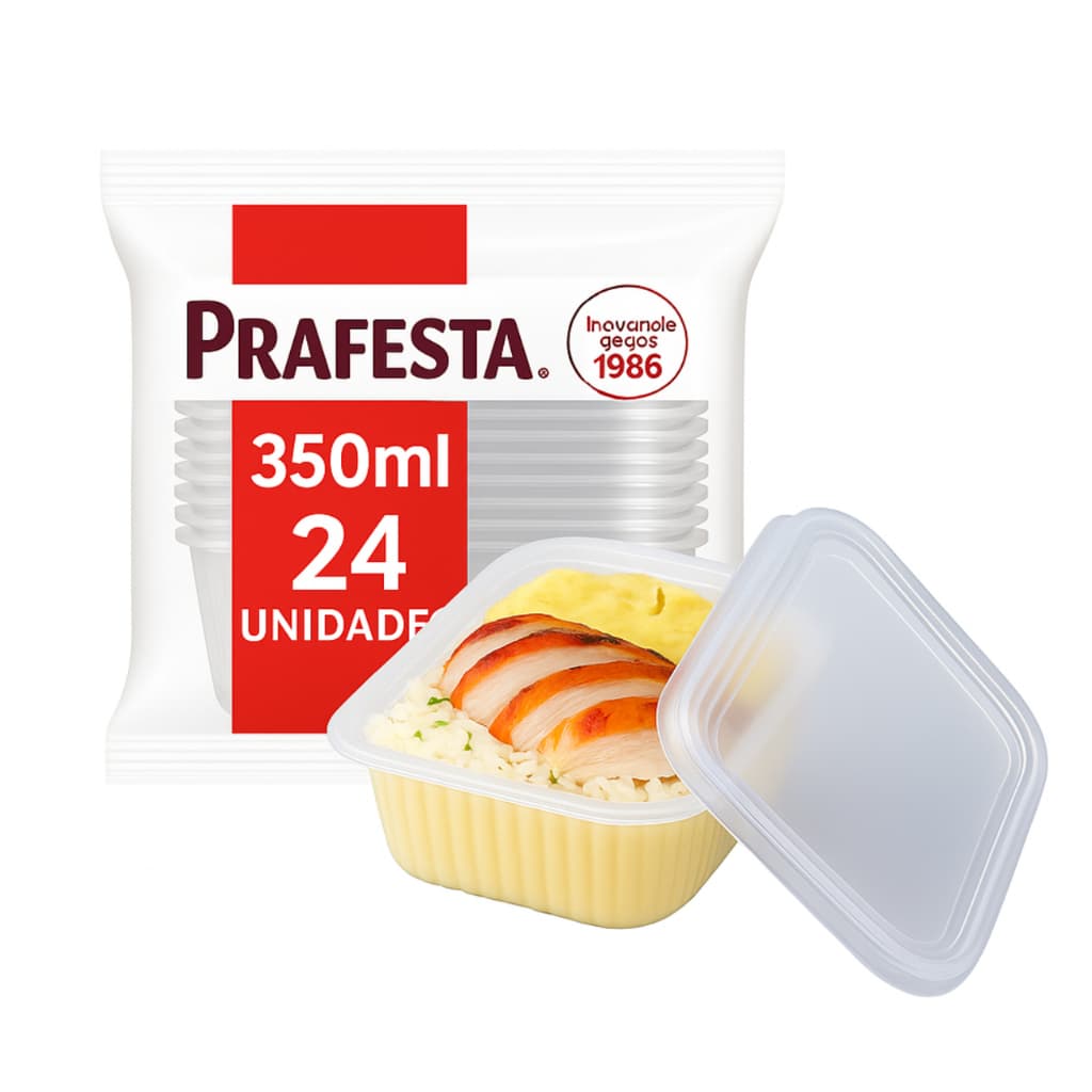 Marmita 350ml Prafesta com Tampa Pote Plástico Refeição embalagens 24 Unidades DESCARTAVEL  MONTEFRESH