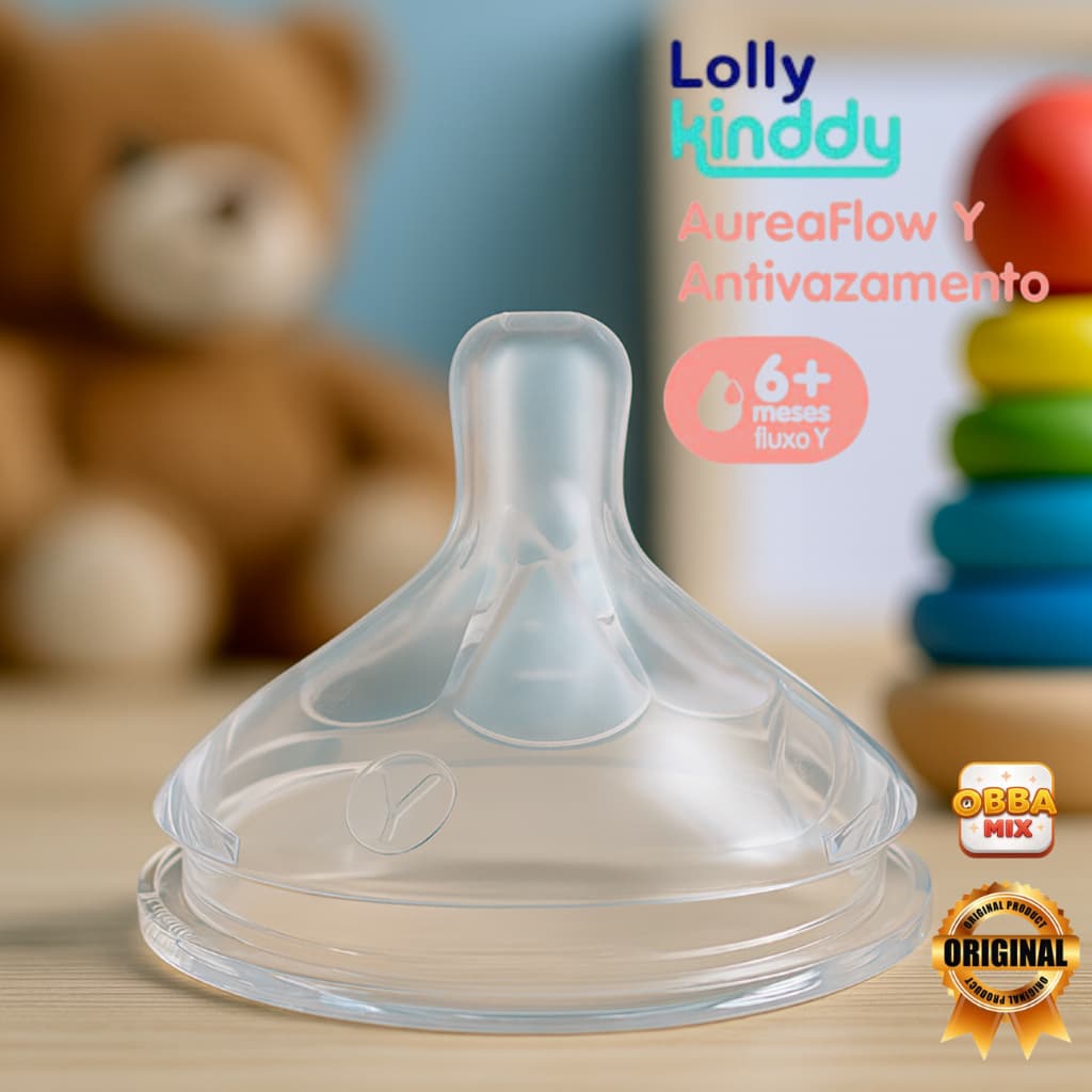 KIT 2 Bicos de Mamadeira Lolly Kinddy AureaFlow – 2+ 4+ e 6+ Meses | Anti-vazamento | Sem BPA