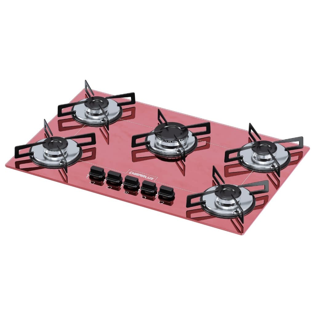 Cooktop 5 bocas Chamalux ultra chama Bivolt Trempe chapa rosa