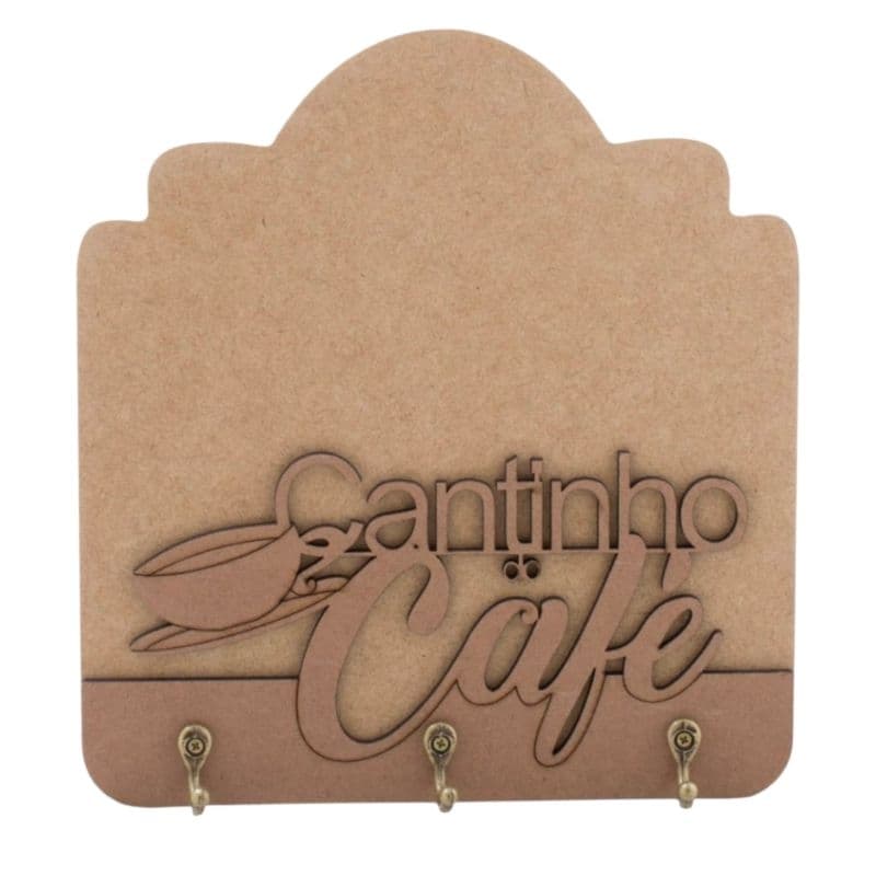 Chaveiro porta chaves cantinho do café mdf cru com ganchos ouro velho 20x21 alt
