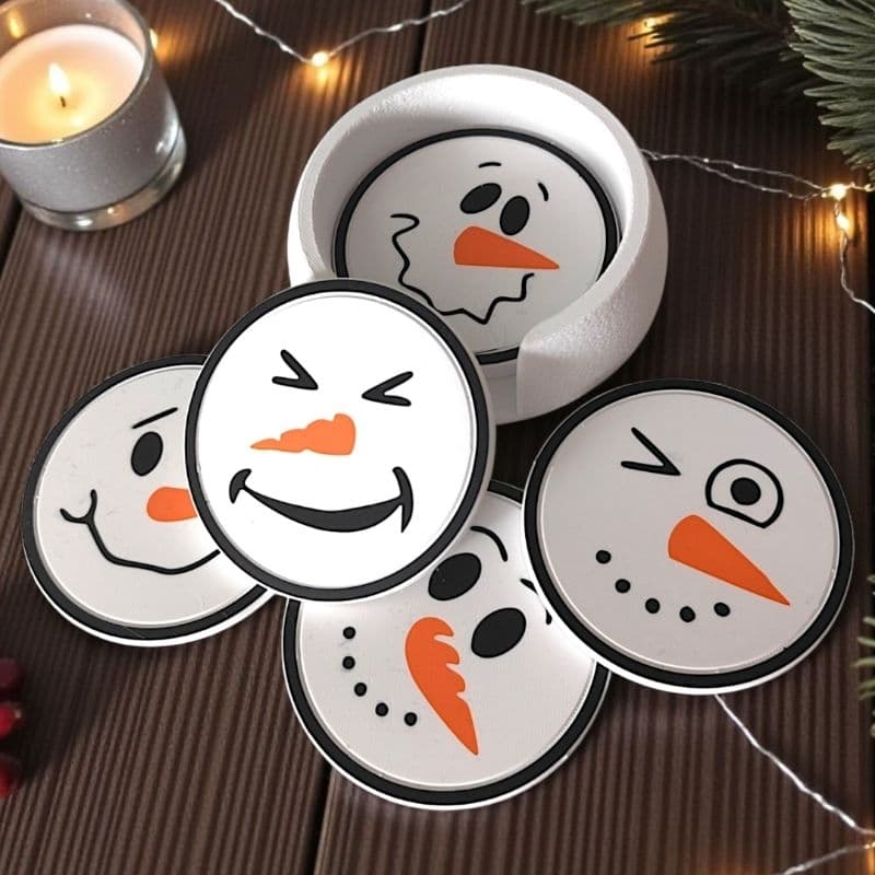 kit 6 Porta-Copos Natal Boneco de Neve + Suporte Grátis Kit Decoração de Mesa Natalina