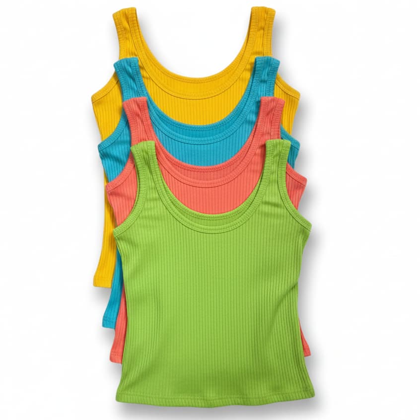Kit 4 Blusa Feminina Regata Canelada Alça Larga Básica Dia a Dia