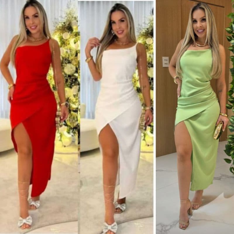 Vestido Longo Feminino Com Fenda Na Lateral Elegante