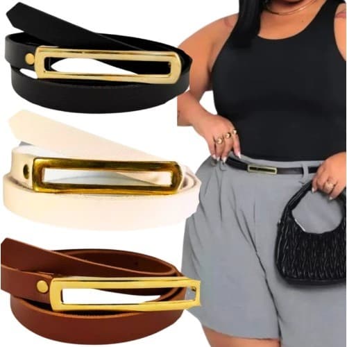 Kit 2 Cintos PLUS SIZE Femininos Com Fivela Dourada Ajustável Elegante Fino Modelo Social Para o Trabalho