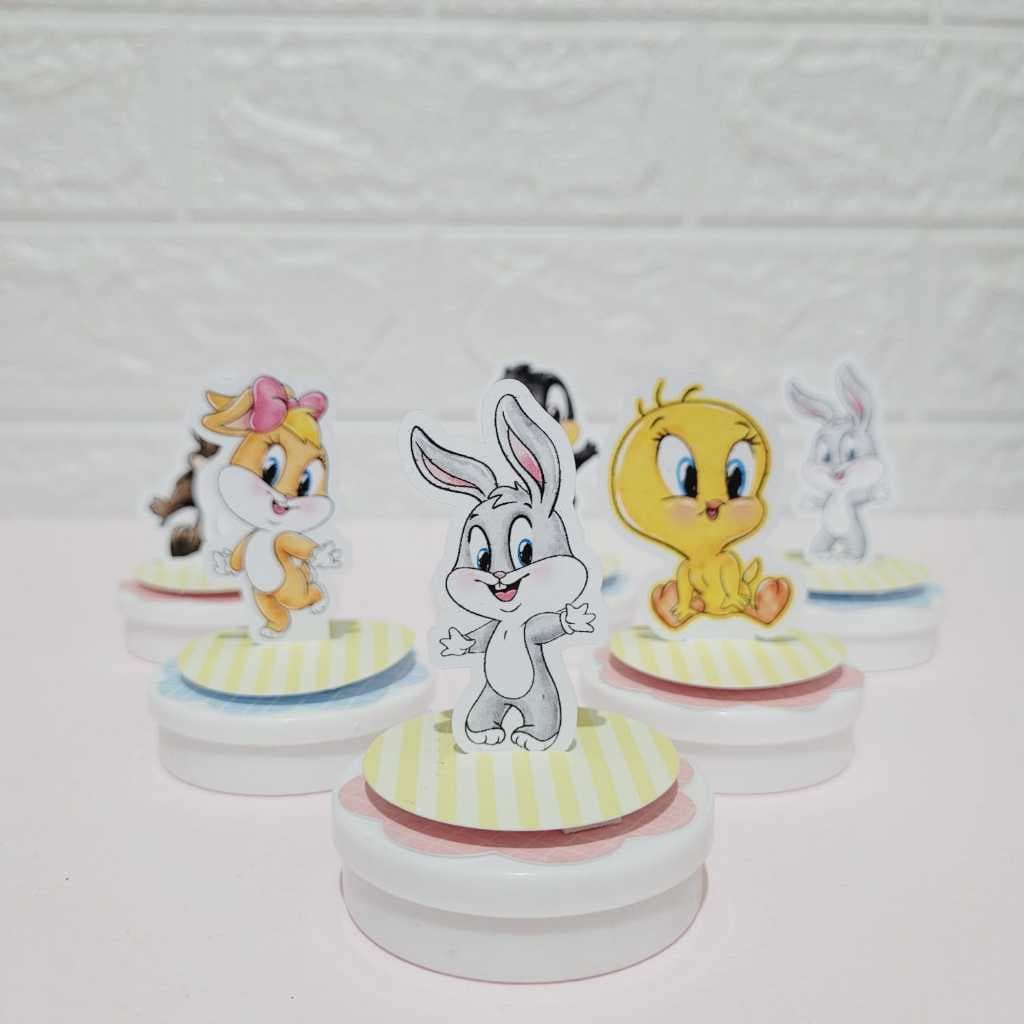 Apliques Latinha ou Caixa Acrílica Looney Tunes Baby Festa Infantil Lembrancinhas personalizadas.