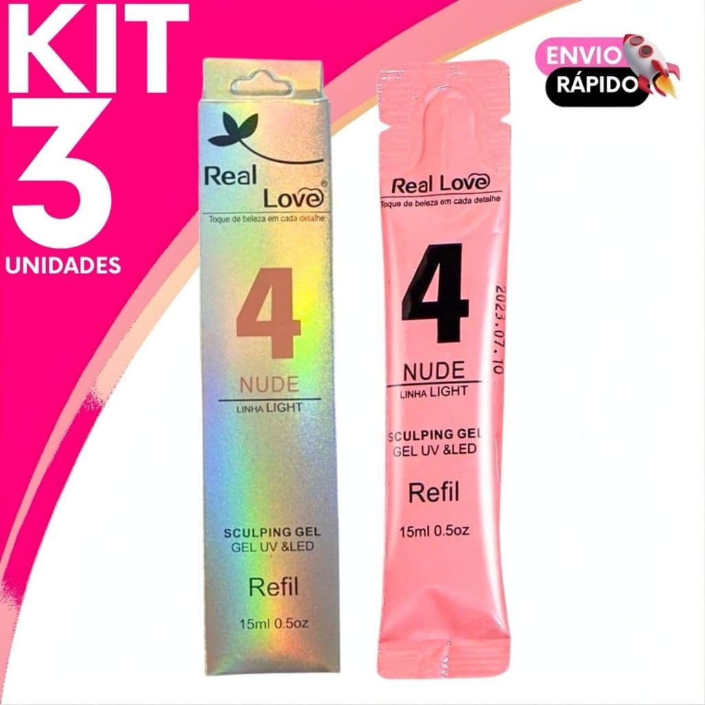 Refil Real Love Gel de Alongamento Linha Light Nude 4 Alta Durabilidade - 15ml