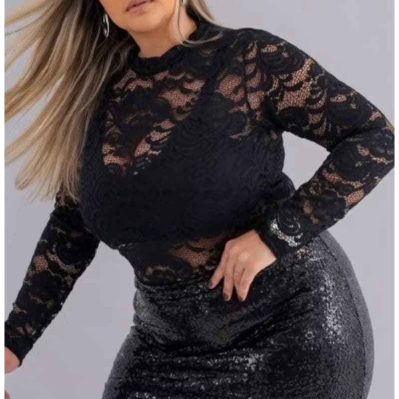 Bory Renda Manga Longa Plus size Lançamento