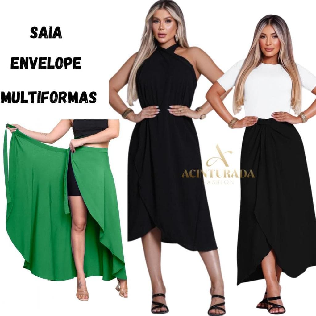 Saia Longa Envelope Multiformas  Midi Transpassada de Amarração Moda Praia Evangélica Versatilidade Feminina