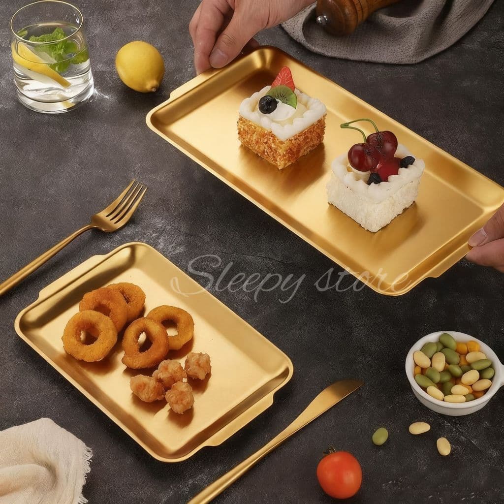 Bandeja Premium de Aço Inoxidável 304 Dourada Luxo para Servir Alimentos