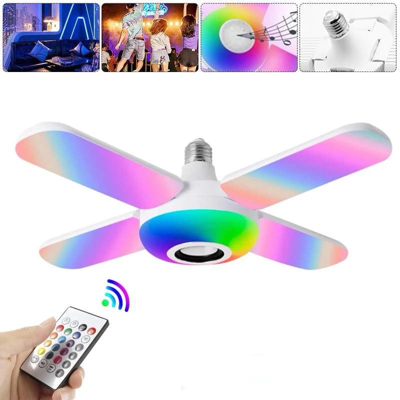 Lâmpada De 4 Lâminas Bluetooth Musical LED Lustre Dobrável 60W