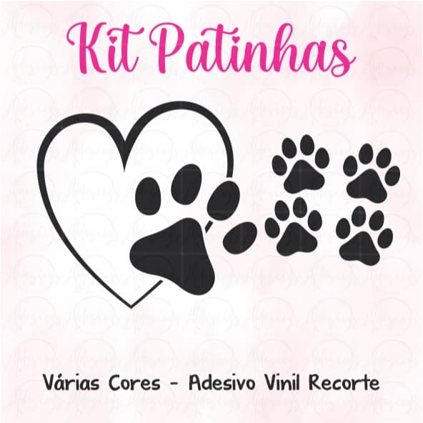 Kit Cachorro Adesivo Vinil Recorte sem Fundo Coração e Patinhas de Cachorro para Carro