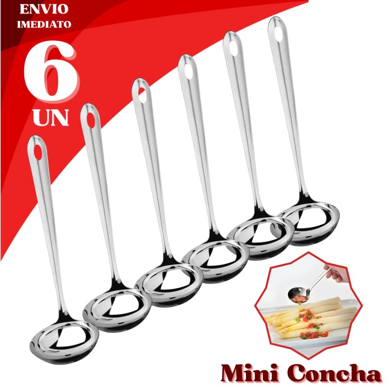Kit 6 Mini Conchas Inox Colher Servir Molho Aço Durável Cobertura Sorvete Calda