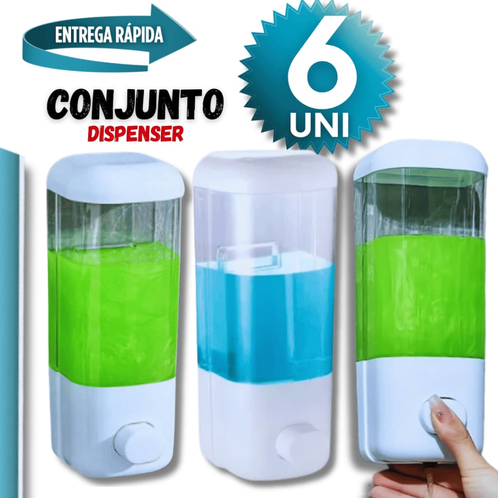 Conjunto Dispenser Suporte Sabonete Líquido 06 Uni Sabão Álcool Gel Detergente Resistencia Qualidade