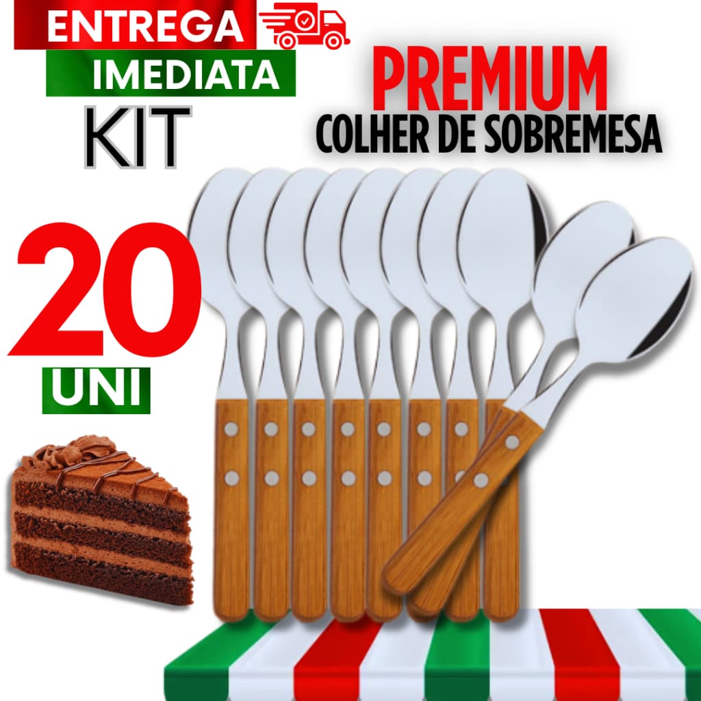 Combo Talher de Sobremesa Inox e Cabo de Madeira 20 Unidade Ideal Para Cozinha Restaurante Qualidade