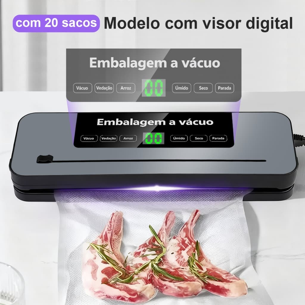 Seladora A Vácuo 6 Em 1 Com Cortador E 20 Sacos Extração a seco, extração úmida, extração externa a vácuo 220v/127V