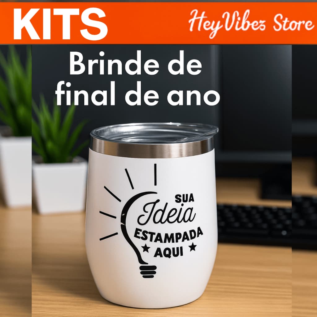 kit 15 25 45 50 Copos Térmico Cuia 360ML Personalizado Inox Com Tampa Acrílica Varias Cores