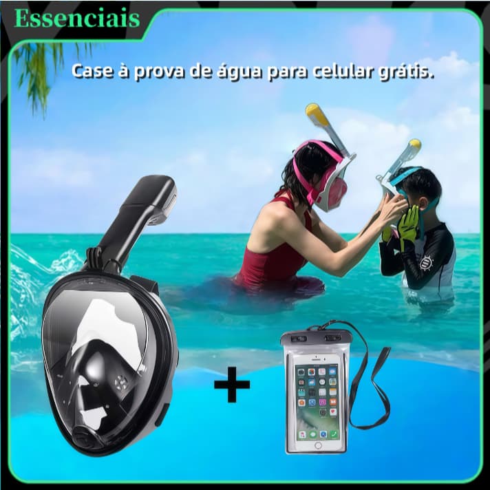 Kit Máscara à Prova d'Água Snorkeling/Mergulho +Óculos Silicone   Máscara De Mergulho Snorkel Full Face+Celular case