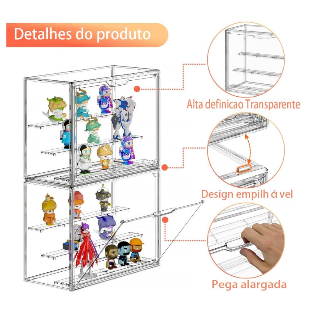 Caixa de Exposição Acrílica para Colecionáveis Transparente e Antipoeira Design Aprimorado