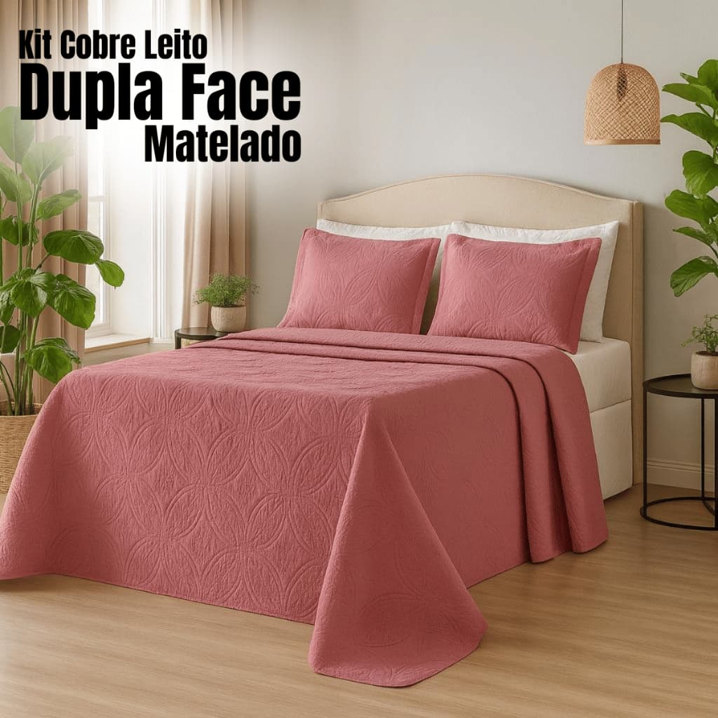 Kit Cobre Leito Colcha Queen 3 Peças Dupla Face Matelado Super Macio