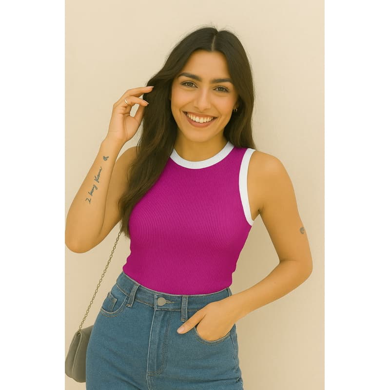 Blusa Feminina Canelada Ribana • Regata Justa e Confortável blusa canelada regata ribana regata feminina básica BICOLOR