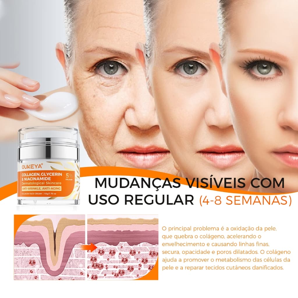 OUKEYA Creme Facial Colágeno ou Retinol Hialurônico Niacinamida Hidrata Firmeza Antissinais 50g