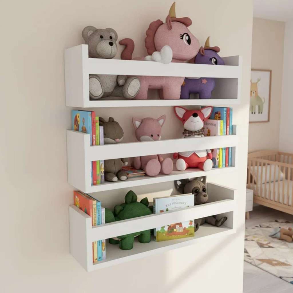 kit 03 Prateleiras MDF Branco Livros Revista Infantil  Brinquedos Quarto Nicho 50cm Organização Decorativo